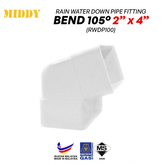 Middy RWDP100 UPVC Rain Water Down Pipe Fittings - Bend 105º 2'' x 4'' Middy RWDP100 UPVC Rain Water Down Pipe Fittings - Bend 105º 2'' x 4''