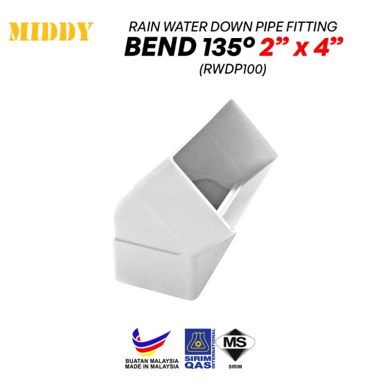 Middy RWDP100 UPVC Rain Water Down Pipe Fittings - Bend 135º 2'' x 4'' Middy RWDP100 UPVC Rain Water Down Pipe Fittings - Bend 135º 2'' x 4''