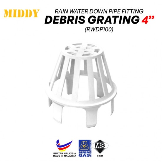 Middy RWDP100 UPVC Rain Water Down Pipe Fittings - Debris Grating 4'' Middy RWDP100 UPVC Rain Water Down Pipe Fittings - Debris Grating 4''