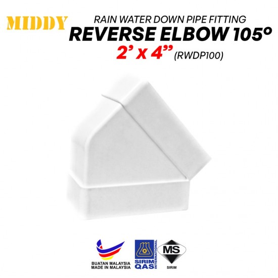 Middy RWDP100 UPVC Rain Water Down Pipe Fittings - Reverse Elbow 105° 2'' x 4'' Middy RWDP100 UPVC Rain Water Down Pipe Fittings - Reverse Elbow 105° 2'' x 4''