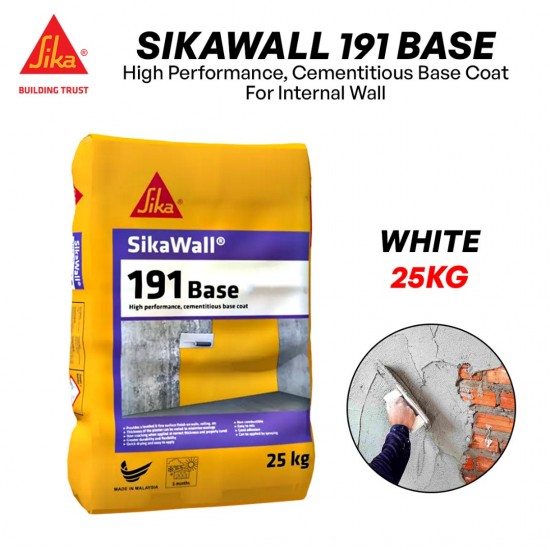 SikaWall 191 Base High Performance Cementitious Base Coat For Internal Wall 25kg (White) SikaWall 191 Base High Performance Cementitious Base Coat For Internal Wall 25kg (White)