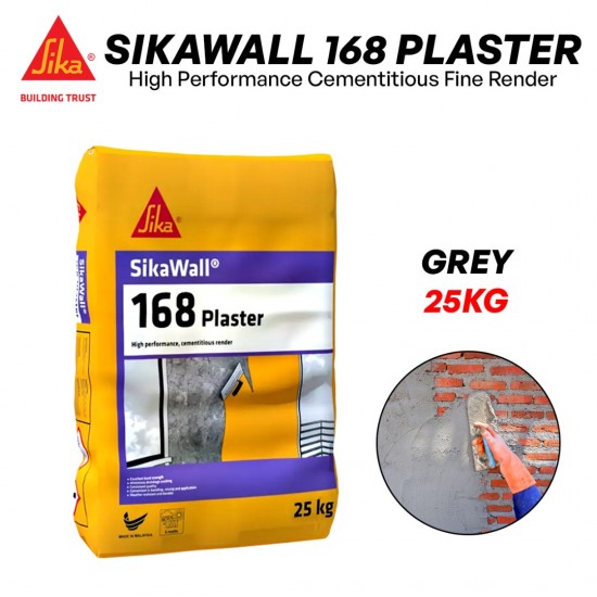SikaWall 168 Plaster High Performance Cementitious Fine Render 25KG (Grey) SikaWall 168 Plaster High Performance Cementitious Fine Render 25KG (Grey)