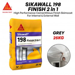 SikaWall 198 Finish 2-in-1 High Performance Cementitious Finish Skimcoat For Internal & External Wall 25KG (Grey)