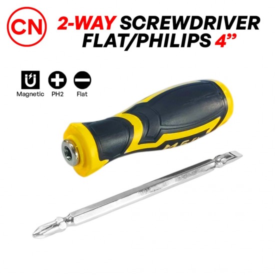 CN 2-Way Screwdriver 2 in 1 Flat/Philips Chrome Vanadium Steel 4'' (100MM) With Rubber Grip CN 2-Way Screwdriver 2 in 1 Flat/Philips Chrome Vanadium Steel 4'' (100MM) With Rubber Grip