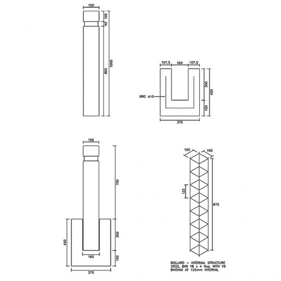 Home Store Precast Concrete Bollard 150MM (W) x 1000MM (H) Home Store Precast Concrete Bollard 150MM (W) x 1000MM (H)