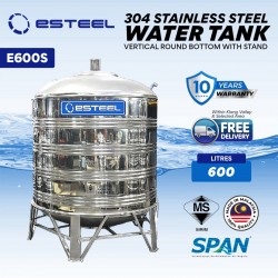 Esteel E600S Vertical Round Bottom With Stand SUS304 Stainless Steel Water Tank 600L/132Gallons