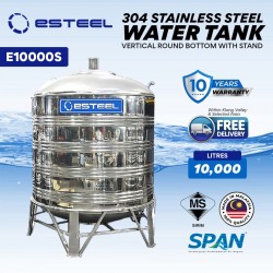 Esteel E10000S Vertical Round Bottom With Stand SUS304 Stainless Steel Water Tank 10,000L/2200Gallons