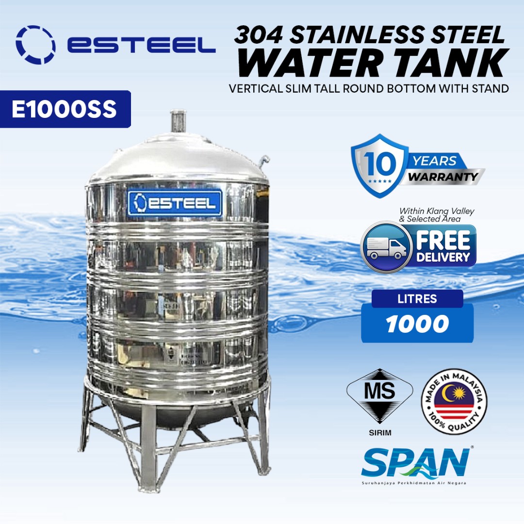 Esteel E1000SS Vertical Slim Tall Round Bottom With Stand SUS304