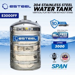 Esteel E3000FF Vertical Flat Bottom Without Stand SUS304 Stainless Steel Water Tank 3000L/660Gallons