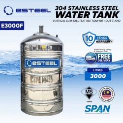 Esteel E3000F Vertical Slim Tall Flat Bottom Without Stand SUS304 Stainless Steel Water Tank 3000L/660Gallons