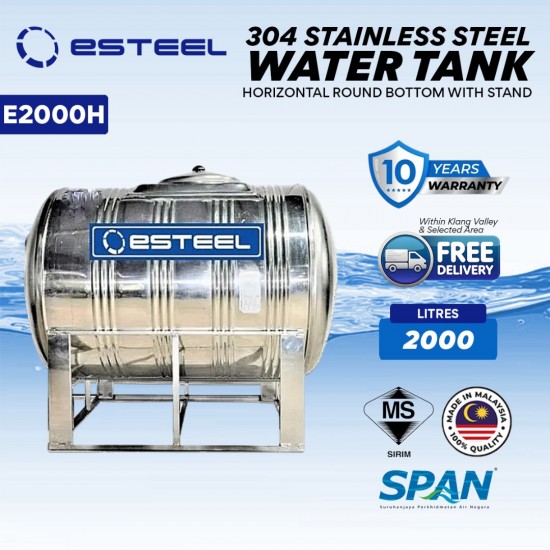 Esteel E2000H Horizontal Round Bottom With Stand SUS304 Stainless Steel Water Tank 2000L/440Gallons Esteel E2000H Horizontal Round Bottom With Stand SUS304 Stainless Steel Water Tank 2000L/440Gallons