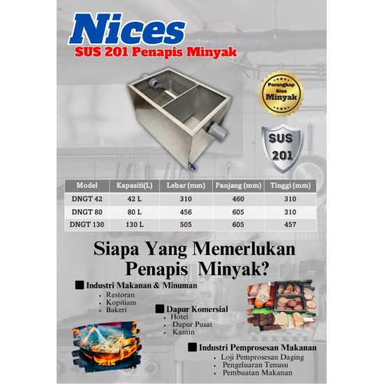 Nices DNGT130 SUS 201 Grease Trap 605MM (L) x 505MM (W) x 457MM (H) 130L