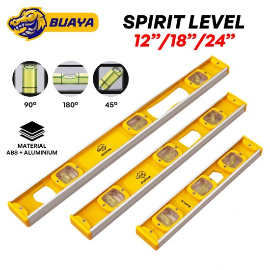 Buaya Professional Spirit Level 12'' (300MM) / 18'' (450MM) / 24'' (600MM) - Yellow Buaya Professional Spirit Level 12'' (300MM) / 18'' (450MM) / 24'' (600MM) - Yellow