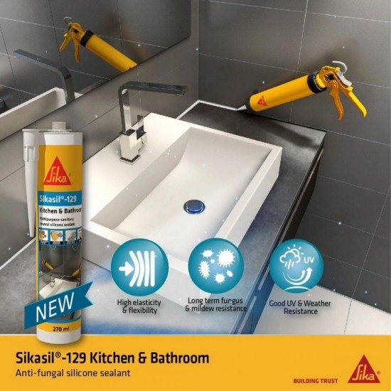 Sika Sikasil 129 Kitchen & Bathroom Multipurpose Sanitary Neutral Silicone Sealant 270ML - Transparent/White Sika Sikasil 129 Kitchen & Bathroom Multipurpose Sanitary Neutral Silicone Sealant 270ML - Transparent/White