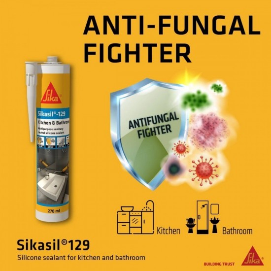 Sika Sikasil 129 Kitchen & Bathroom Multipurpose Sanitary Neutral Silicone Sealant 270ML - Transparent/White Sika Sikasil 129 Kitchen & Bathroom Multipurpose Sanitary Neutral Silicone Sealant 270ML - Transparent/White