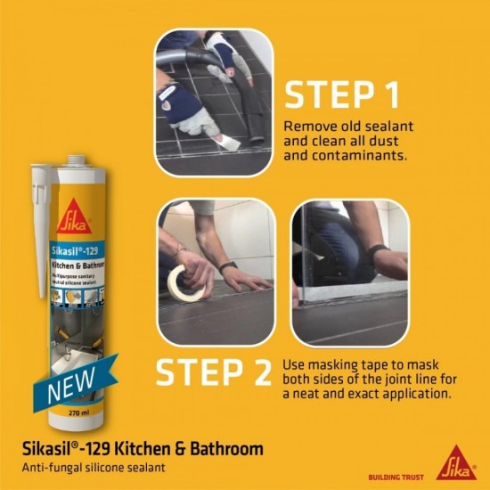 Sika Sikasil 129 Kitchen & Bathroom Multipurpose Sanitary Neutral Silicone Sealant 270ML - Transparent/White Sika Sikasil 129 Kitchen & Bathroom Multipurpose Sanitary Neutral Silicone Sealant 270ML - Transparent/White