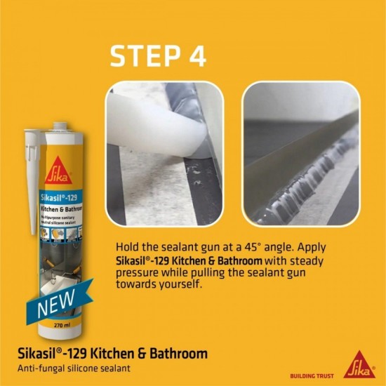 Sika Sikasil 129 Kitchen & Bathroom Multipurpose Sanitary Neutral Silicone Sealant 270ML - Transparent/White Sika Sikasil 129 Kitchen & Bathroom Multipurpose Sanitary Neutral Silicone Sealant 270ML - Transparent/White