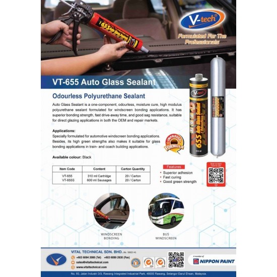 V-Tech VT-655 Auto Glass Silicone Sealant 310ML - Black V-Tech VT-655 Auto Glass Silicone Sealant 310ML - Black
