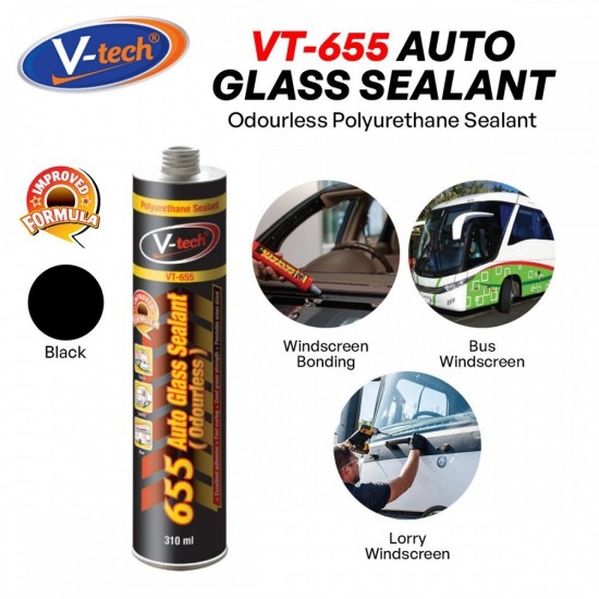V-Tech VT-655 Auto Glass Silicone Sealant 310ML - Black V-Tech VT-655 Auto Glass Silicone Sealant 310ML - Black
