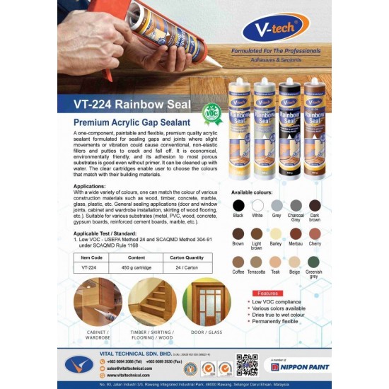 V-Tech VT-224 Rainbow Seal Premium Acrylic Silicone Sealant 450G