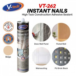 V-Tech VT-262 Instant Nails High Construction Adhesive Silicone Sealant 390G - Beige