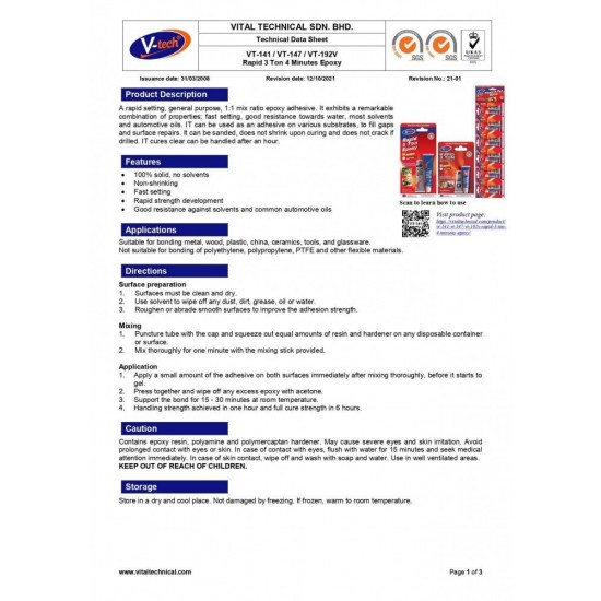 V-Tech VT-141B1 Rapid 3 Ton Epoxy A Resin + B Hardener + Vitalfix Super Glue 28.4G - Clear V-Tech VT-141B1 Rapid 3 Ton Epoxy A Resin + B Hardener + Vitalfix Super Glue 28.4G - Clear