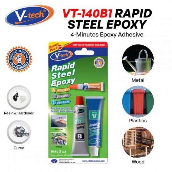 V-Tech VT-140B1 Rapid Steel Epoxy A Resin + B Hardener+ Vitalfix Super Glue 56.8G - Grey V-Tech VT-140B1 Rapid Steel Epoxy A Resin + B Hardener+ Vitalfix Super Glue 56.8G - Grey