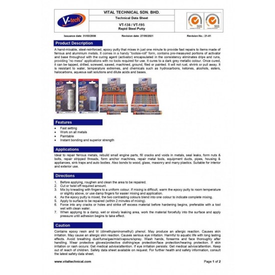V-Tech VT-138 Rapid Steel Putty 50G - Dark Grey V-Tech VT-138 Rapid Steel Putty 50G - Dark Grey