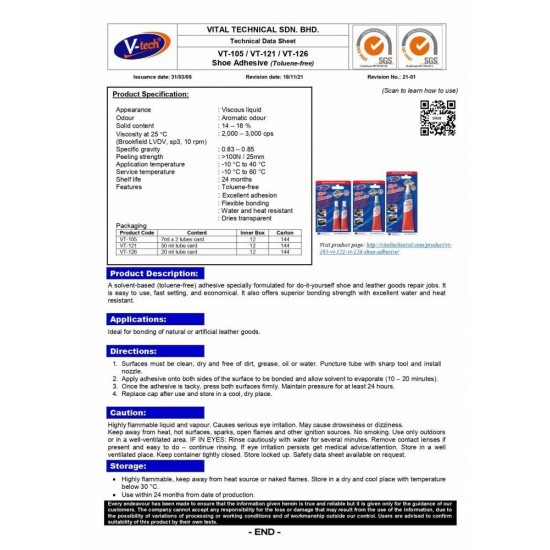 V-Tech VT-121 Shoe Adhesive 50ML - Clear V-Tech VT-121 Shoe Adhesive 50ML - Clear