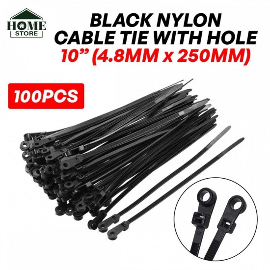 Home Store 6''/8''/10'' Black Nylon Cable Tie With Drilling Hole - 100PCS/PKT