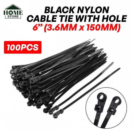 Home Store 6''/8''/10'' Black Nylon Cable Tie With Drilling Hole - 100PCS/PKT