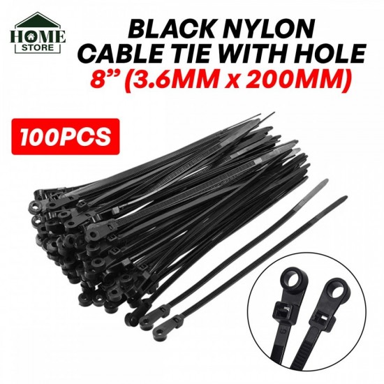 Home Store 6''/8''/10'' Black Nylon Cable Tie With Drilling Hole - 100PCS/PKT