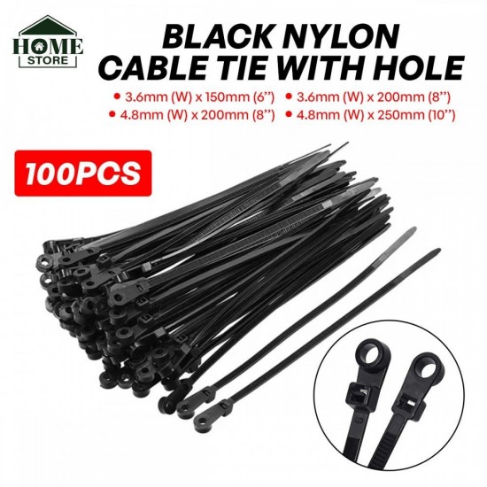 Home Store 6''/8''/10'' Black Nylon Cable Tie With Drilling Hole - 100PCS/PKT