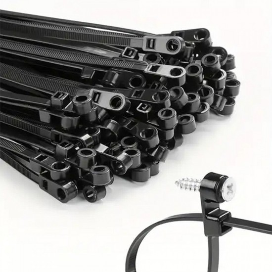 Home Store 6''/8''/10'' Black Nylon Cable Tie With Drilling Hole - 100PCS/PKT