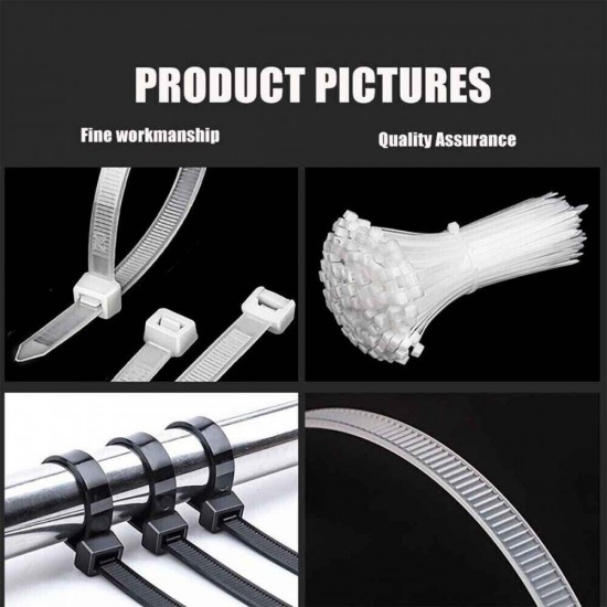 Home Store 12''/14''/16''/18''/20''/22''/24'' Black/White Nylon Cable Tie - 100PCS/PKT