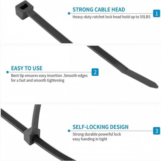 Home Store 12''/14''/16''/18''/20''/22''/24'' Black/White Nylon Cable Tie - 100PCS/PKT