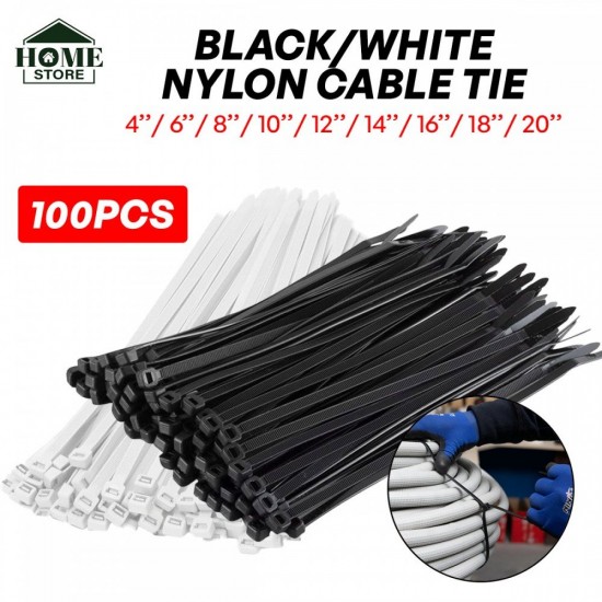 Home Store 12''/14''/16''/18''/20''/22''/24'' Black/White Nylon Cable Tie - 100PCS/PKT