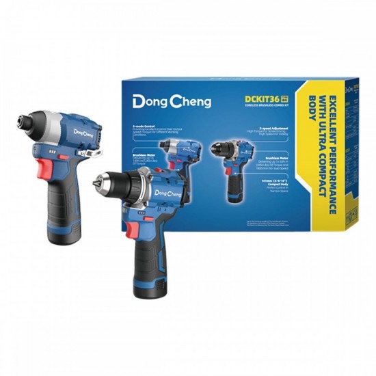 DongCheng DCKIT36BK Cordless Brushless Combo Kit DCPL04-8Z Impact Driver + DCJZ1250Z Driver Drill 12V 2.0Ah