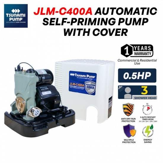 Tsunami Pump JLM-C400A Automatic Self-Priming Pump With Cover 0.5HP/400W Tsunami Pump JLM-C400A Automatic Self-Priming Pump With Cover 0.5HP/400W