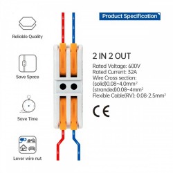 CN KV212 / KV313 Lever-Nut Wire Connector 2-Way/ 3-Way 32A 600V - 5PCS/PKT
