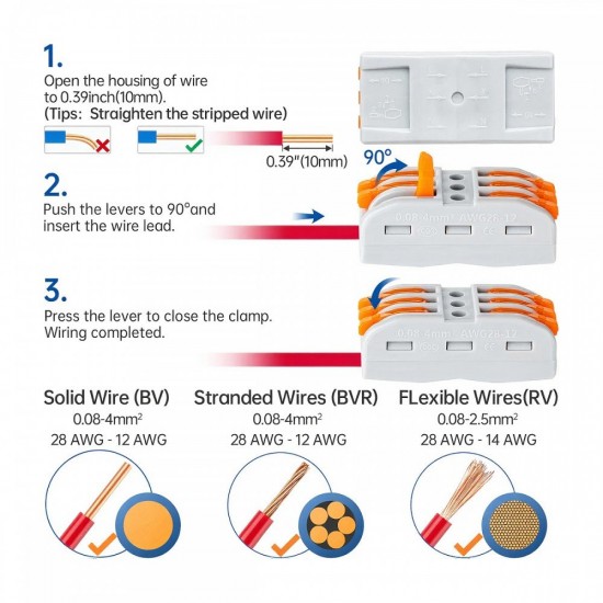 CN KV212 / KV313 Lever-Nut Wire Connector 2-Way/ 3-Way 32A 600V - 5PCS/PKT CN KV212 / KV313 Lever-Nut Wire Connector 2-Way/ 3-Way 32A 600V - 5PCS/PKT