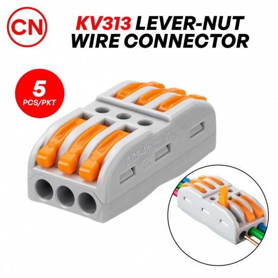 CN KV212 / KV313 Lever-Nut Wire Connector 2-Way/ 3-Way 32A 600V - 5PCS/PKT CN KV212 / KV313 Lever-Nut Wire Connector 2-Way/ 3-Way 32A 600V - 5PCS/PKT