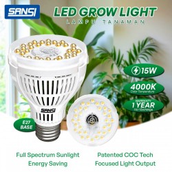SANSI 15W LED Grow Light Bulb E27 Base Full Spectrum 4000K Daylight