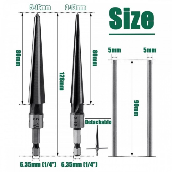 CN Tapered Reamer Set With 1/4″ Hex Shank (3–13MM & 5–16MM)