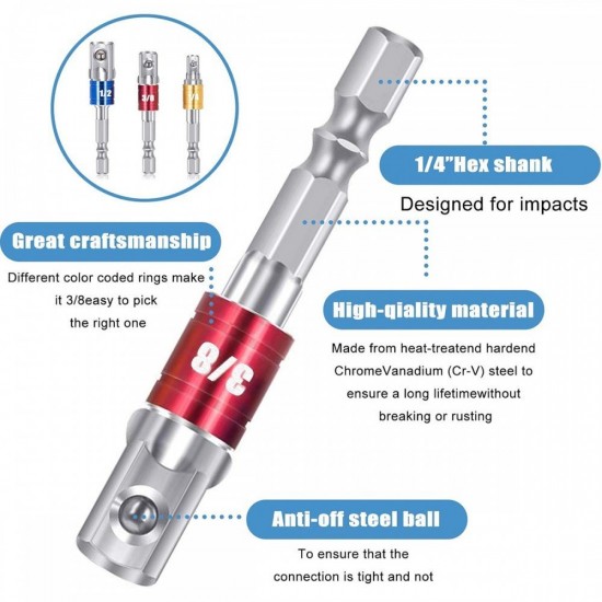 CN Drill Socket Adaptor 1/4'' Hex Shank Set (1/4'', 3/8'', 1/2'') CN Drill Socket Adaptor 1/4'' Hex Shank Set (1/4'', 3/8'', 1/2'')
