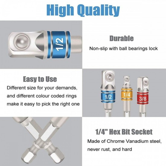 CN Drill Socket Adaptor 1/4'' Hex Shank Set (1/4'', 3/8'', 1/2'') CN Drill Socket Adaptor 1/4'' Hex Shank Set (1/4'', 3/8'', 1/2'')