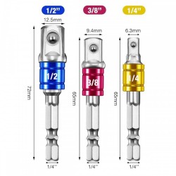 CN Drill Socket Adaptor 1/4'' Hex Shank Set (1/4'', 3/8'', 1/2'')