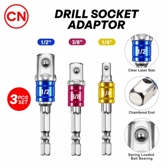CN Drill Socket Adaptor 1/4'' Hex Shank Set (1/4'', 3/8'', 1/2'') CN Drill Socket Adaptor 1/4'' Hex Shank Set (1/4'', 3/8'', 1/2'')