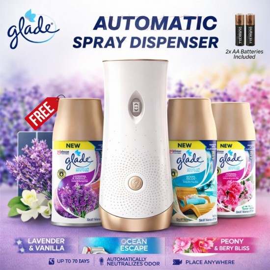 Glade Automatic Spray Dispenser C/W Automatic Refill 252ML (SET) - Lavender & Vanilla / Ocean Escape / Peony & Berry Bliss Glade Automatic Spray Dispenser C/W Automatic Refill 252ML (SET) - Lavender & Vanilla / Ocean Escape / Peony & Berry Bliss