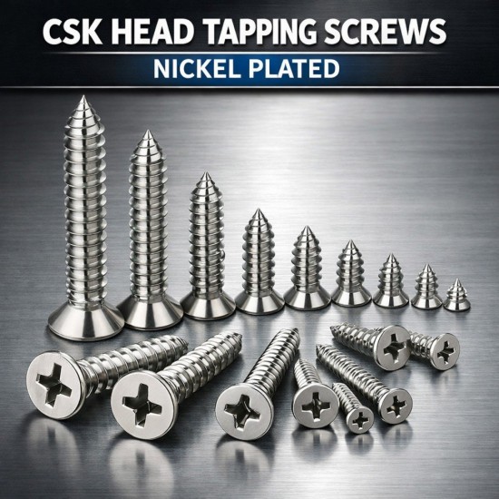 MK CSK Head Self Tapping Screws Nickel Plated - 50PCS/PKT MK CSK Head Self Tapping Screws Nickel Plated - 50PCS/PKT